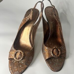 Anne Klein Bronze Patterned Slingback Heels